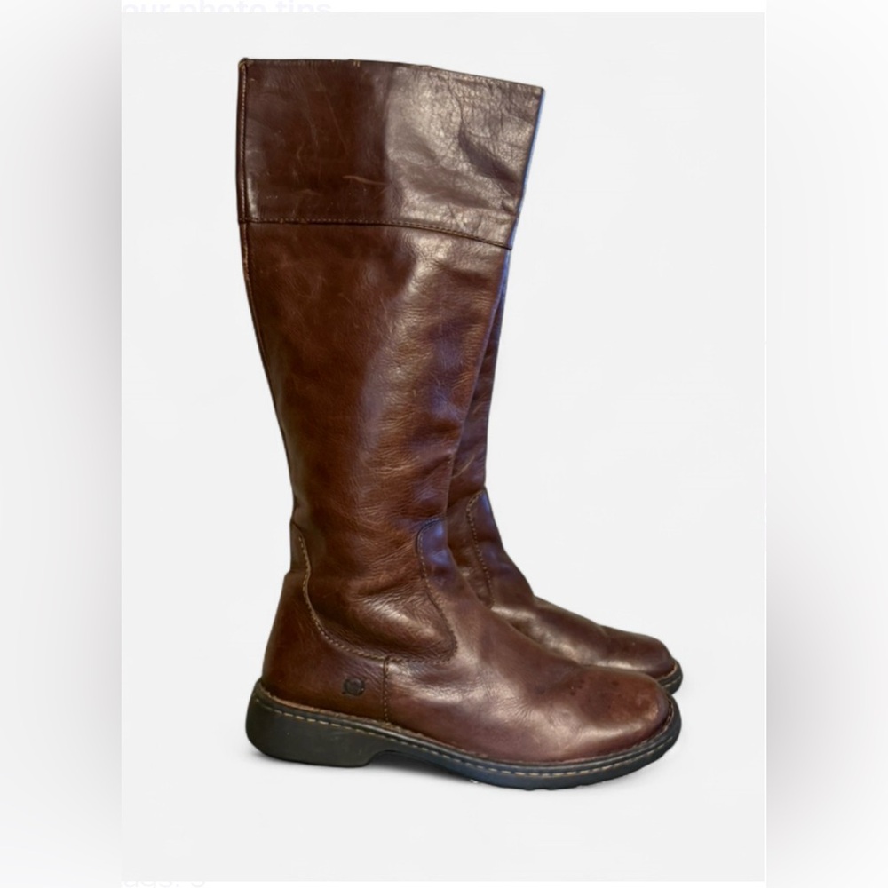 Born Women’s Brown Leather Tall Boots Size 8.5 40 EU Hand Crafted Comfort Zipper